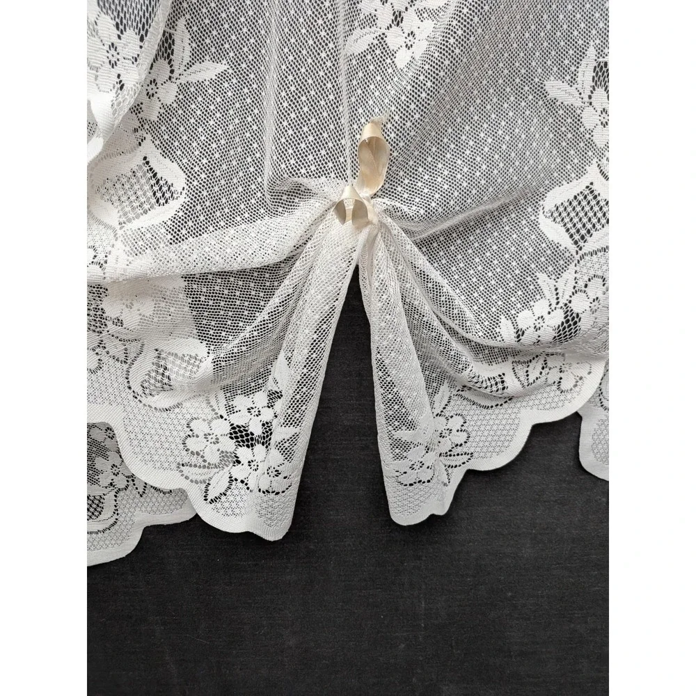 Vintage Cafe Curtain Lace Tiered Valance One Piece Bow Coquette Cottage Core